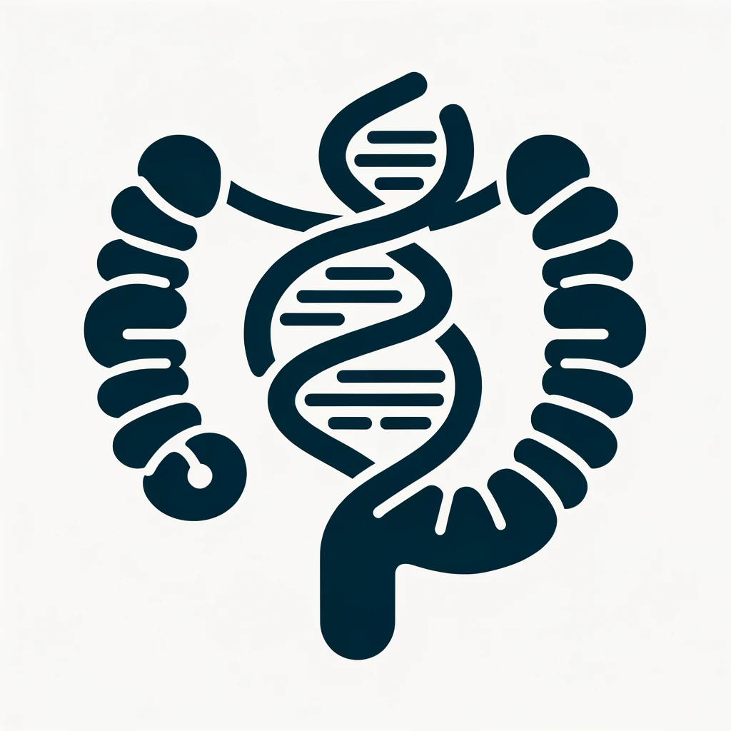 DALL·E 2024 05 28 06.17.50 A simple image representing colon cancer research. The image should feature a colon and DNA strand to symbolize genetic mutations. Use 75 of the area