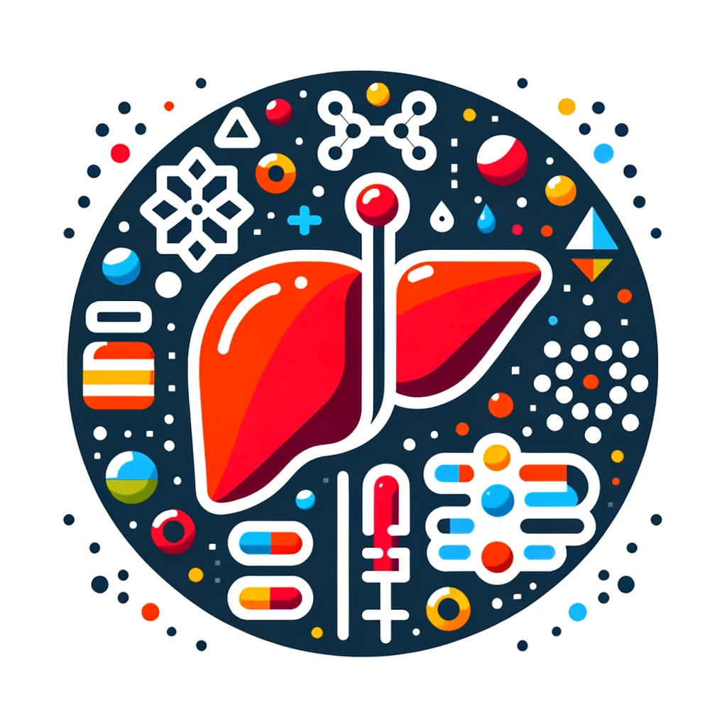 DALL·E 2024 05 29 08.01.10 A simplified illustration related to liver cancer treatment with immunotherapy. The image features a large liver icon in the center surrounded by sma